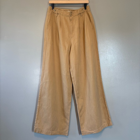 NWT Madewell sz 8 The Harlow Wide Leg Pleated Pant Linen Blend Trouser Khaki Tan - Picture 2 of 8
